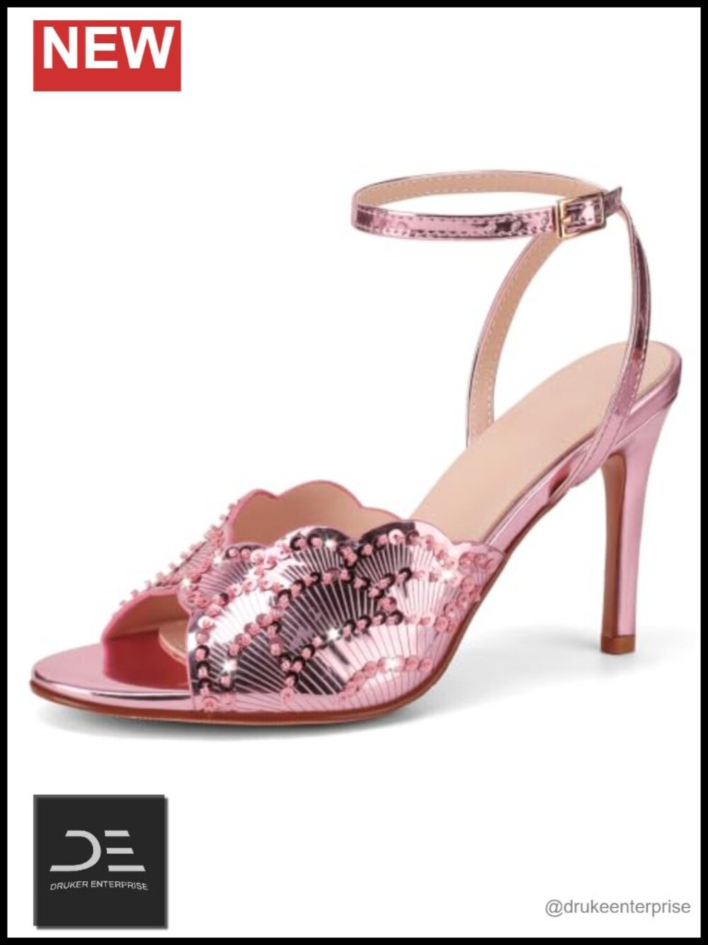 Sequin Open Toe Stiletto Heeled Sandals with Adjustable Ankle Strap, Glitter
